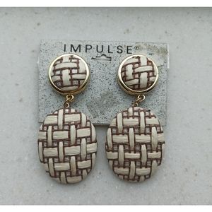 Vintage Impulse Raffia Weave Dangling Clip-On Earrings - 1990's Statement Pair